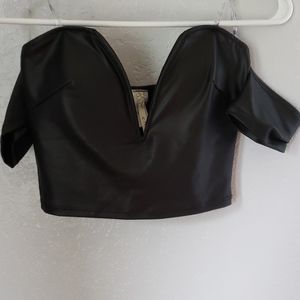 Leather off shoulder crop top witchy